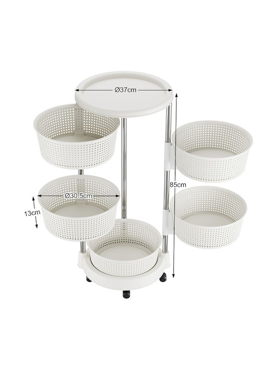 Bakaji Metallic Kitchen Rack 5 Tiers White 37x37x84cm