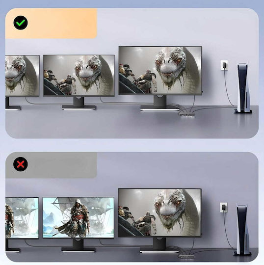HDMI 2.1 Splitter 1x3 Ultra HD HDCP 2.3 8K 60Hz 4K 120Hz 3 TVs