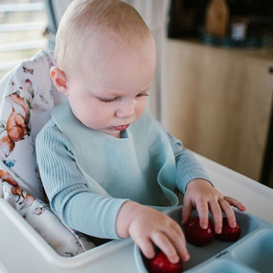 Babyono Waterproof Silicone Bib with Button & Pocket Turquoise for 6 Months+