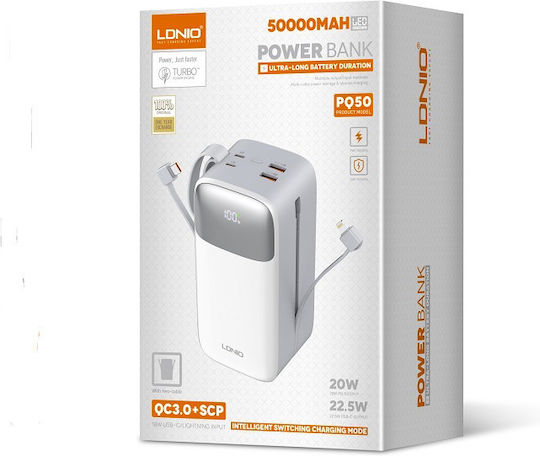Ldnio PQ50 Power Bank 50000mAh 20W mit 2 USB-A Ausgangsanschlüsse und USB-C Ausgangsanschluss Quick Charge Weiß