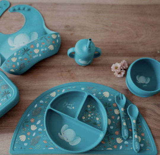 Sassi Junior Baby Set with Fork made of Silicone Blue 2pcs