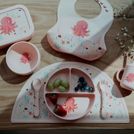 Sassi Junior Baby Set with Fork made of Silicone Pink 2pcs