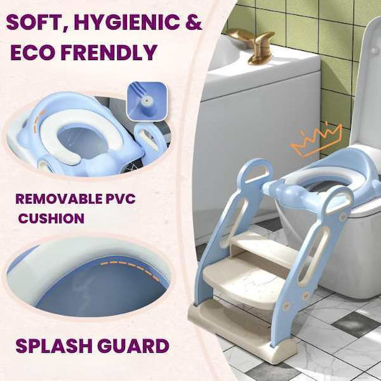 Scaun pliabil cu mânere, trepte antiderapante, înălțător pentru toaletă, pernă moale detașabilă, impermeabilă, ecologic PP 67,9 x 42,8 x 51,5 cm albastru