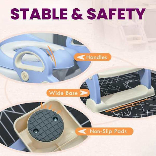 Scaun pliabil cu mânere, trepte antiderapante, înălțător pentru toaletă, pernă moale detașabilă, impermeabilă, ecologic PP 67,9 x 42,8 x 51,5 cm albastru