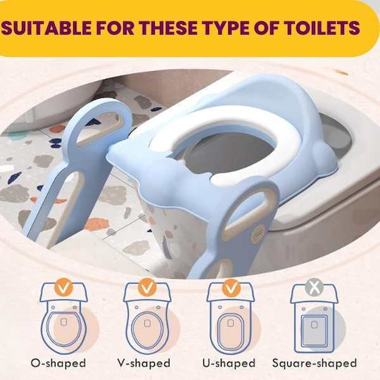 Scaun pliabil cu mânere, trepte antiderapante, înălțător pentru toaletă, pernă moale detașabilă, impermeabilă, ecologic PP 67,9 x 42,8 x 51,5 cm albastru