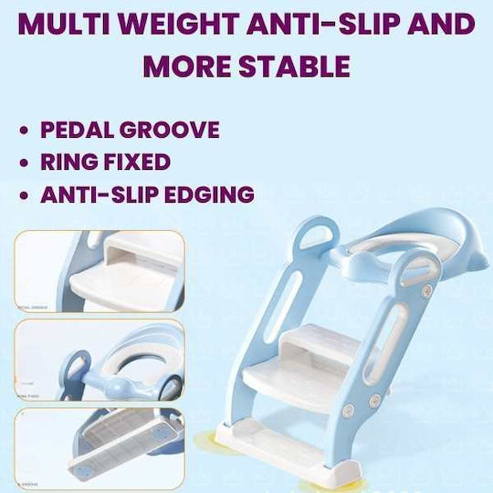 Scaun pliabil cu mânere, trepte antiderapante, înălțător pentru toaletă, pernă moale detașabilă, impermeabilă, ecologic PP 67,9 x 42,8 x 51,5 cm albastru