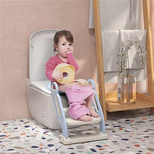 Scaun pliabil cu mânere, trepte antiderapante, înălțător pentru toaletă, pernă moale detașabilă, impermeabilă, ecologic PP 67,9 x 42,8 x 51,5 cm albastru