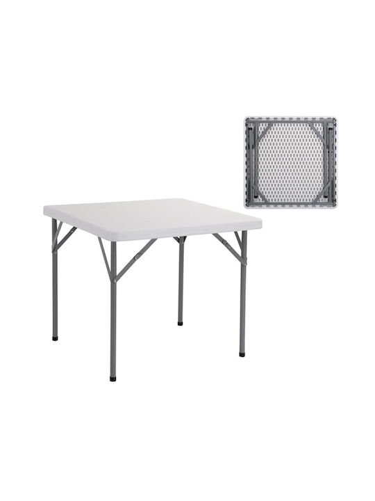 Blow Outdoor Dinner Foldable Table with Plastic Surface and Metal Frame White 86x86x74cm