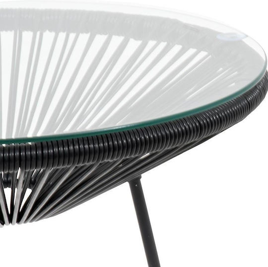 Morena Auxiliary Outdoor Free Standing Table with Glass Surface and Metal Frame Black 50x50x45cm