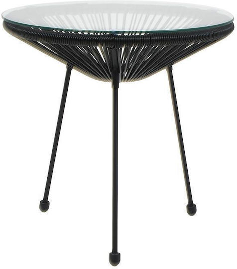 Morena Auxiliary Outdoor Free Standing Table with Glass Surface and Metal Frame Black 50x50x45cm