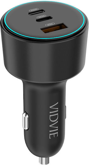 Vidvie Încărcător Auto Cu Mufă De Brichetă 60W Încărcare Rapidă Cu Porturi 1xUSB-A 1xType-C Cu Cablu Type-C Culoare Neagră