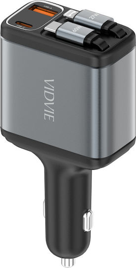 Vidvie Car Charger 27W Fast Charging with Ports 1xUSB-A 1xType-C including Type-C / Lightning Cable Black Color