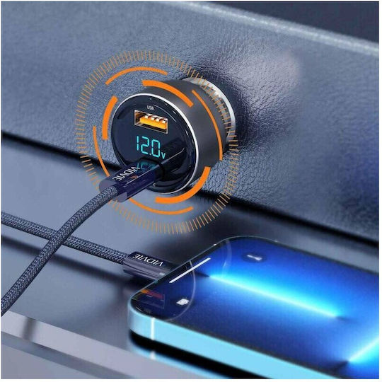 Vidvie Încărcător Auto Cu Mufă De Brichetă 27W Cu Porturi 1xUSB-A 1xType-C Culoare Gri