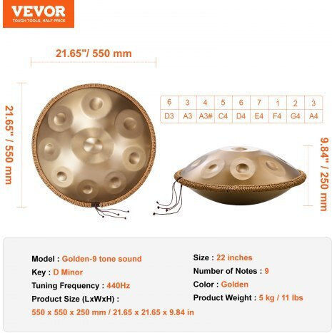 Vevor Handpan 22" 9 Notes D Minor Mallets Sdg22inch9ydcviezv0