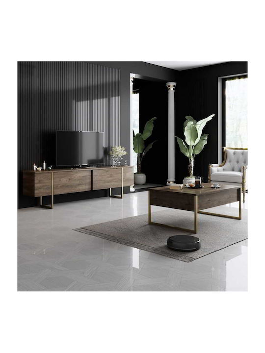 Rectangular Central Coffee Table Luxe Wooden Walnut - Gold M90xW60xH40cm