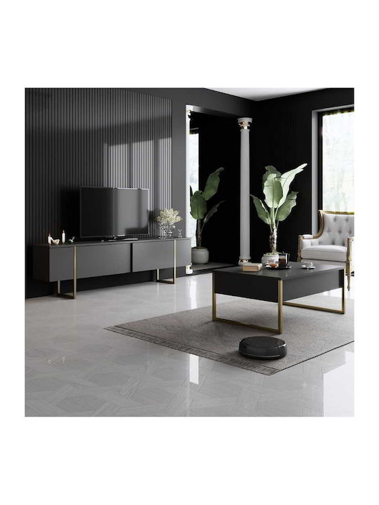 Masa De Cafea Centrală Rectangulară Luxe Din Lemn Antracit - Auriu L90xL60xÎ40cm