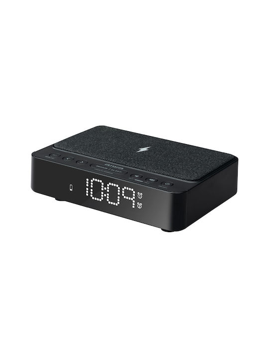 Aiwa Tabletop Digital Clock with Alarm, Radio, and Wireless Charging Black CR-30BK