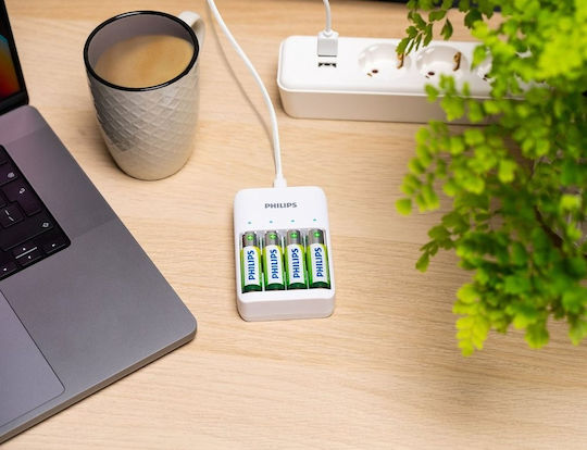 Philips Quad Channel Battery Charger USB 4 Μπαταριών Ni-MH Μεγέθους AA/AAA Σετ με 2x AA + 2x AAA