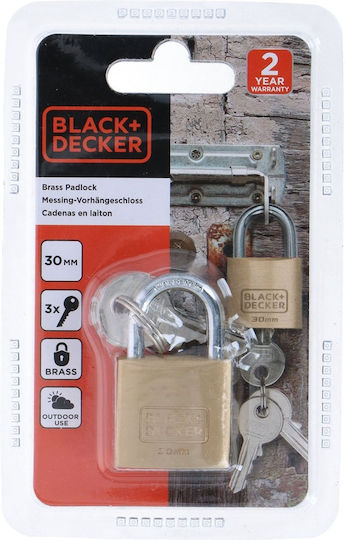 Black & Decker Padlock Brass with Key 30mm Black 1pcs