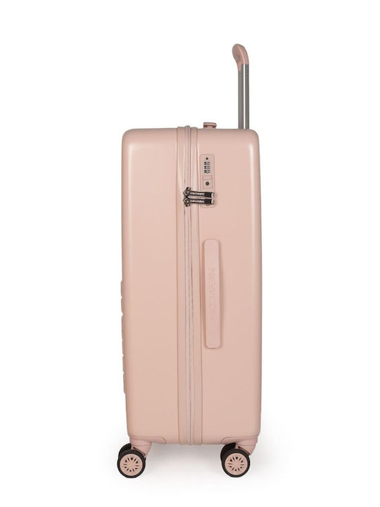 Newcom Large Hard Pink Suitcase with 4 Wheels Height 79cm