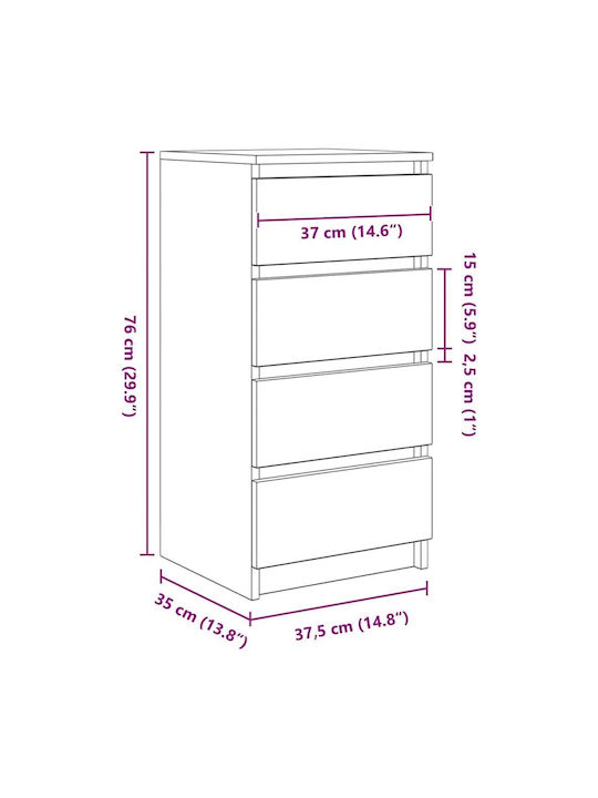 Office Storage Chipboard Drawer Black Velvet-Black Metal L37.5xW35xH76cm