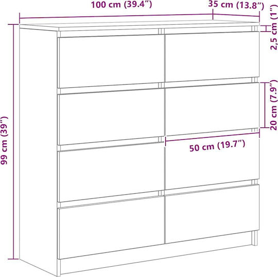 Office Storage Chipboard Drawer Black Velvet-Black Metal L100xW35xH99cm