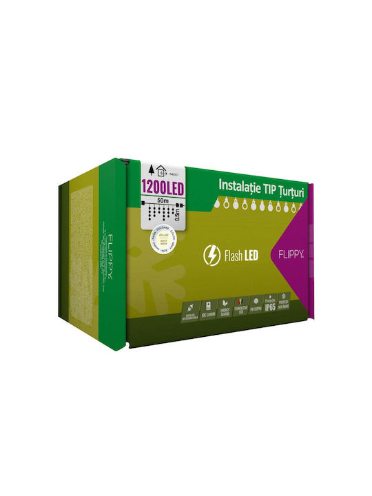 1200 Λαμπάκια LED 50μ. Θερμό Λευκό τύπου Βροχή
