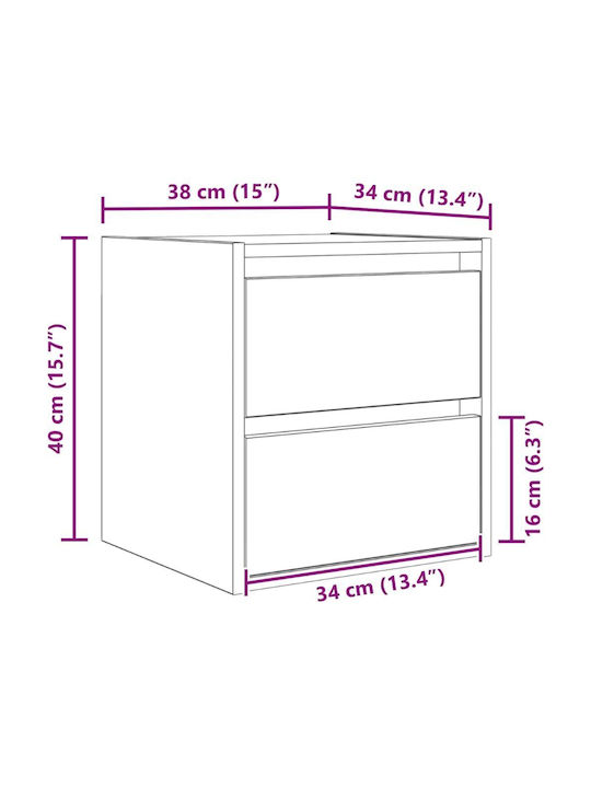 Vidaxl Κομοδίνα Επιτοίχια Γκρι Sonoma 38x34x40cm 1 Τεμ Γκρι