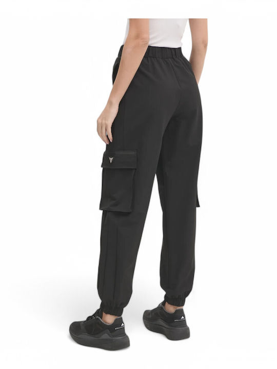 Guess Women's High-waisted Fabric Cargo Trousers with Elastic in Regular Fit Black