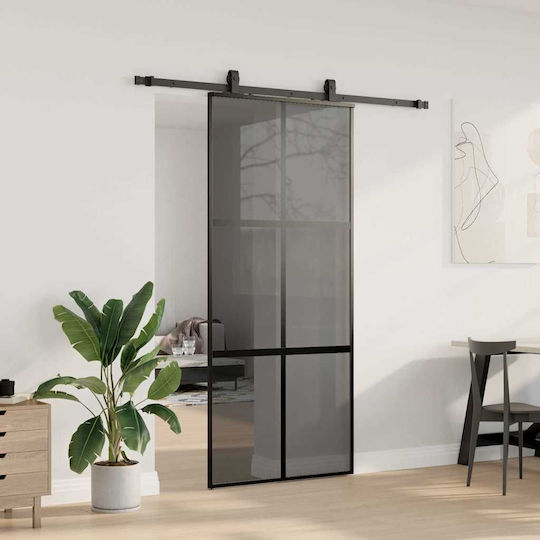 Συρόμενη Πόρτα Σετ Υλικού Μαύρο 90x205 Cm Γυαλί Μετριασμένο Μαύρο 90 X 205 Εκ Ράγα 183 Εκ