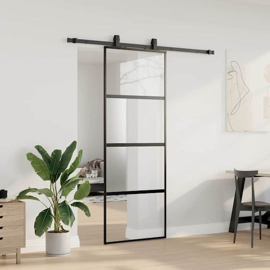 Συρόμενη Πόρτα Σετ Υλικού Μαύρο 76x205 Cm Γυαλί Μετριασμένο Μαύρο 76 X 205 Εκ Ράγα 183 Εκ