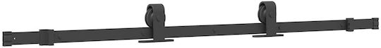 Schiebetürbeschlag-Set Schwarz 76x205 cm Gehärtetes Glas Schwarz 76 x 205 cm Schiene 183 cm