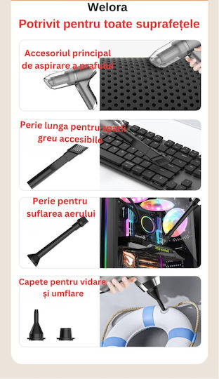 Aspirator De Mână Și Suflantă Pentru Mașini 2 În 1 Reîncărcabil 12V 120W