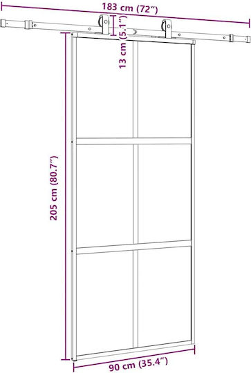 Συρόμενη Πόρτα Σετ Υλικού Μαύρο 90x205 Cm Γυαλί Μετριασμένο Μαύρο 90 X 205 Εκ Ράγα 183 Εκ