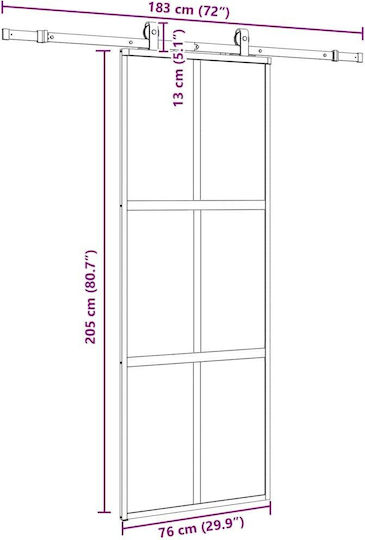 Set de feronerie pentru ușă glisantă negru 76x205 cm sticlă securizată negru 76 x 205 cm șină 183 cm