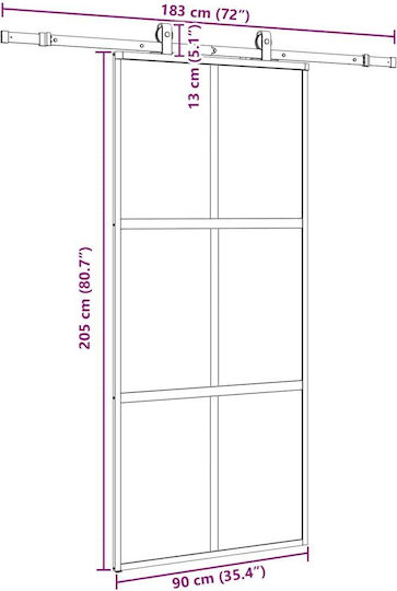 Συρόμενη Πόρτα Σετ Υλικού Μαύρο 90x205 Cm Γυαλί Μετριασμένο Μαύρο 90 X 205 Εκ Ράγα 183 Εκ