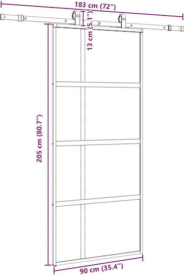 Set de feronerie pentru ușă glisantă negru 90x205 cm sticlă securizată neagră 90 x 205 cm șină 183 cm