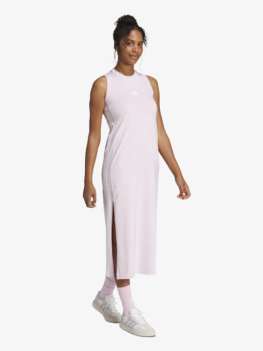 Essentials 3-Stripes Summer Midi Athletic Sleeveless Pink Dress