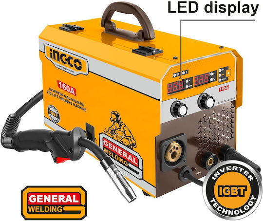 Ingco Welding Machine Inverter TIG / MAG / MIG / MMA with Maximum Welding Current 160A and Duty Cycle 30%