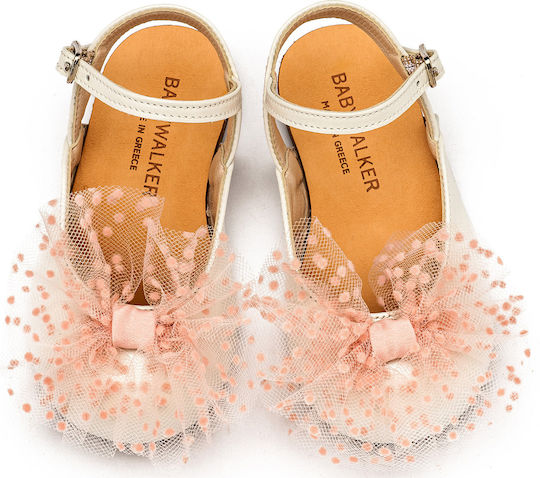 Babywalker Βαπτιστικές Δερμάτινες Μπαλαρίνες Ivory / Pink