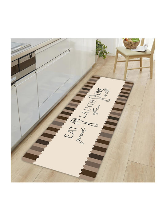 HUH-0219 Kitchen Mat with Non-Slip Backing Brown 150x50cm