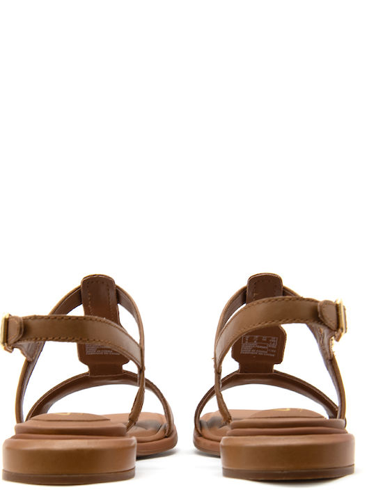 Ariany Leather Women's Flat Sandals with Strap in Tabac Brown Color