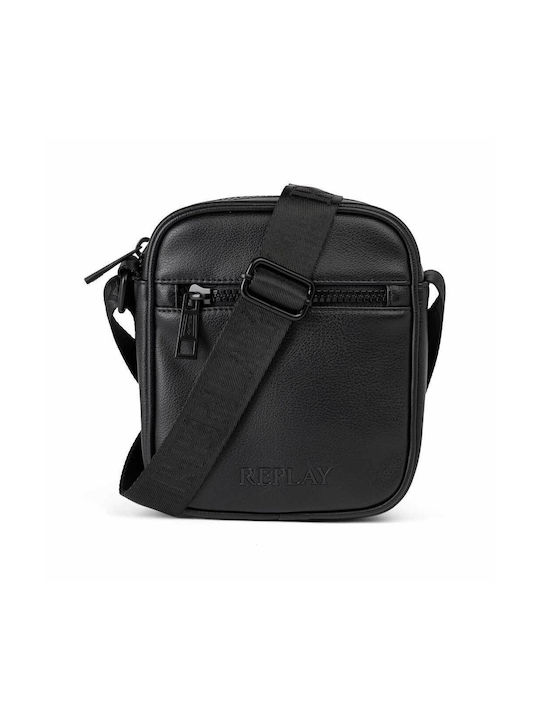 Replay Leder Herrentasche Schulter / Crossbody Schwarz