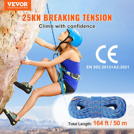 Vevor DSDLS164YC107FCF4V0 Δυναμικό Σχοινί Ορειβασίας με Μήκος 50m Μπλε