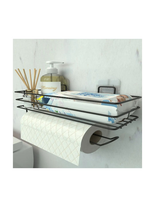 Femmit Wall-Mounted Metal Adhesive Holder for Kitchen Paper & Space Organizer 14x10x30 cm Black