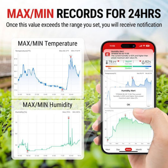 Thermopro Дигитален Термометър Хигрометър Bluetooth Хигрометър Термометър 260-футов Обхват Подсветен Дисплей Износ на Данни Tp-350