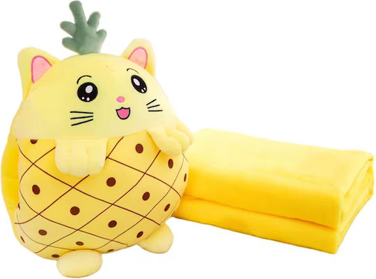 Jucărie de pluș multifuncțională Dimensiuni 25x30x30cm Pătură pufoasă Dimensiuni 180x100cm Model Ananas Culoare Galben Abyz