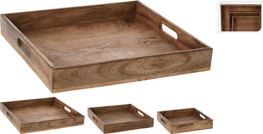 Koopman Wooden Square Serving Tray in Brown Color A65000940 3pcs