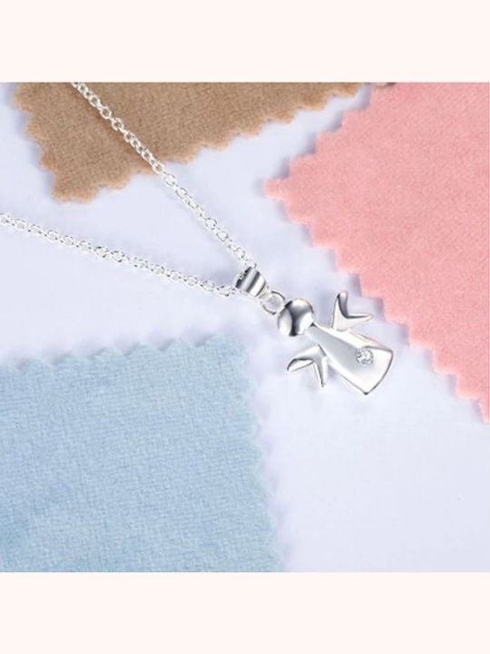 Children's Necklace Angel Solid Silver 925 Swarovski Crystal Afriel Necklace Size 37cm Pendant Angel 0.8 X 0.8 cm 18k White Gold Plated Silver