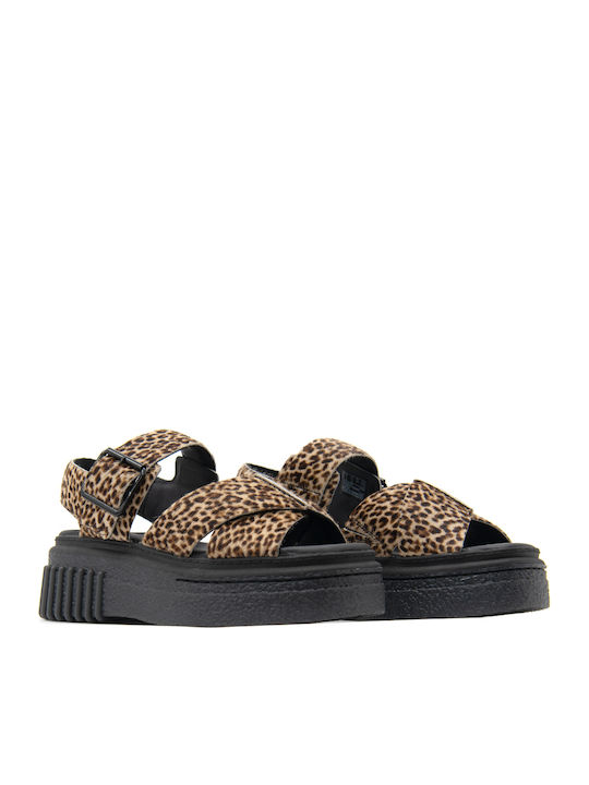 Women's Suede Ankle Strap Platforms Brown